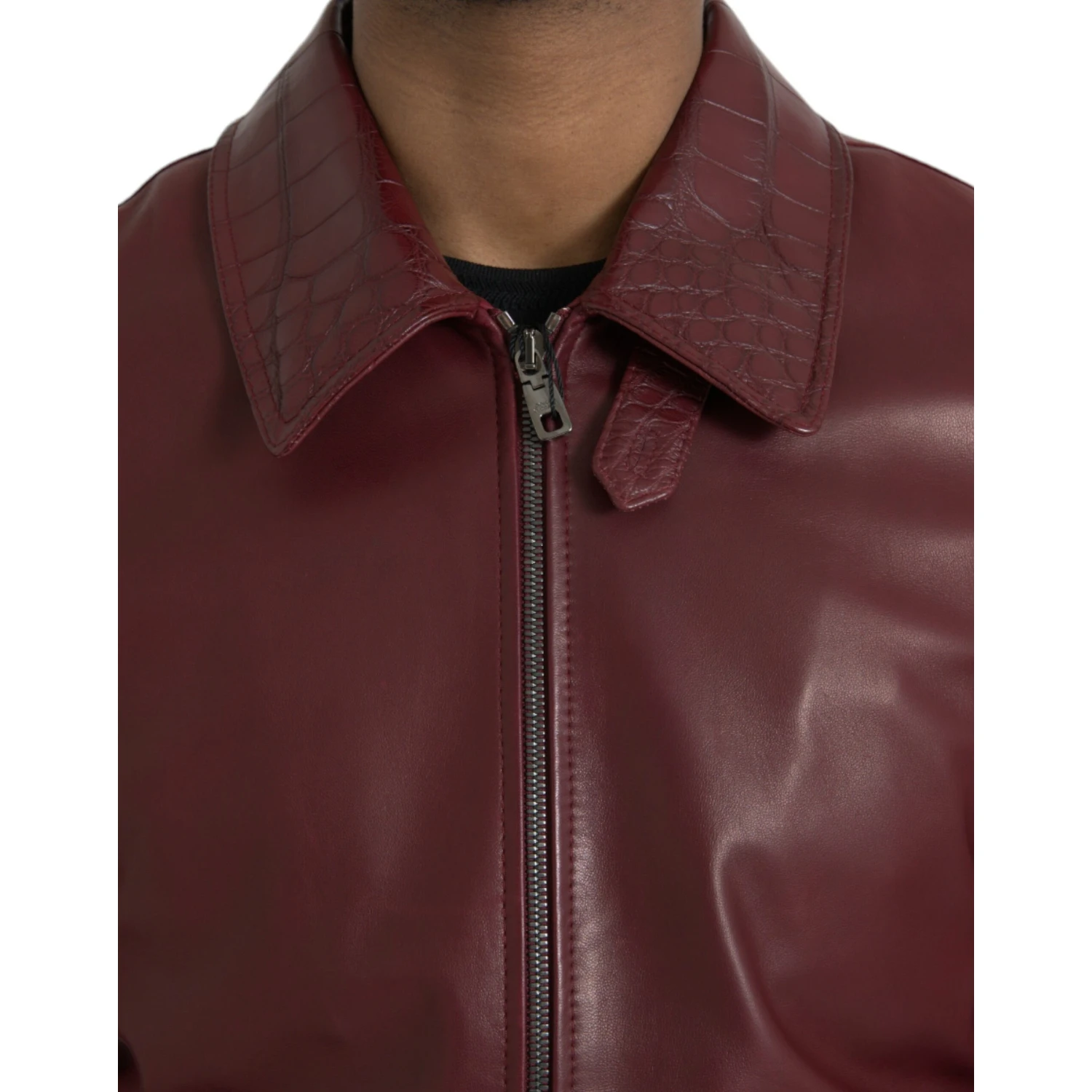 Maroon Exotic Leather Zip Biker Coat Jacket