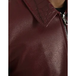 Maroon Exotic Leather Zip Biker Coat Jacket