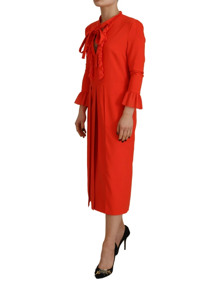 Red Polyester Long Sleeves Pleated Midi Dress alternative