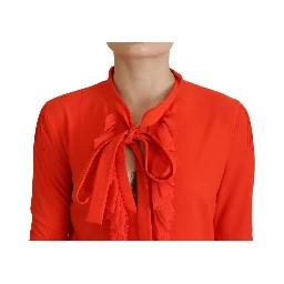 Red Polyester Long Sleeves Pleated Midi Dress