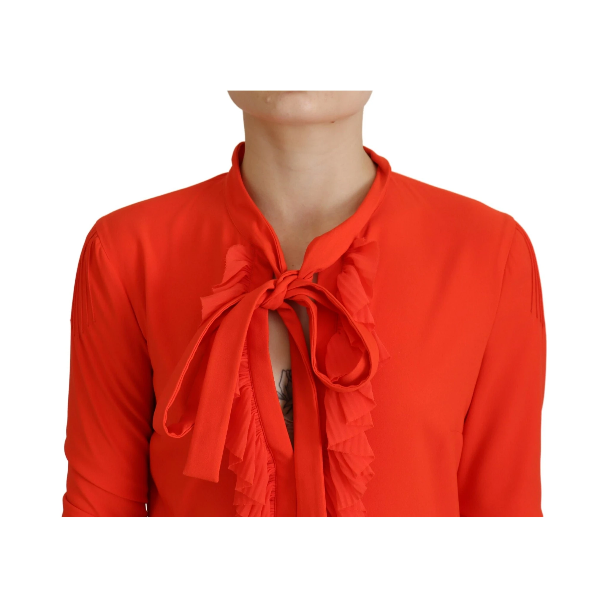 Red Polyester Long Sleeves Pleated Midi Dress