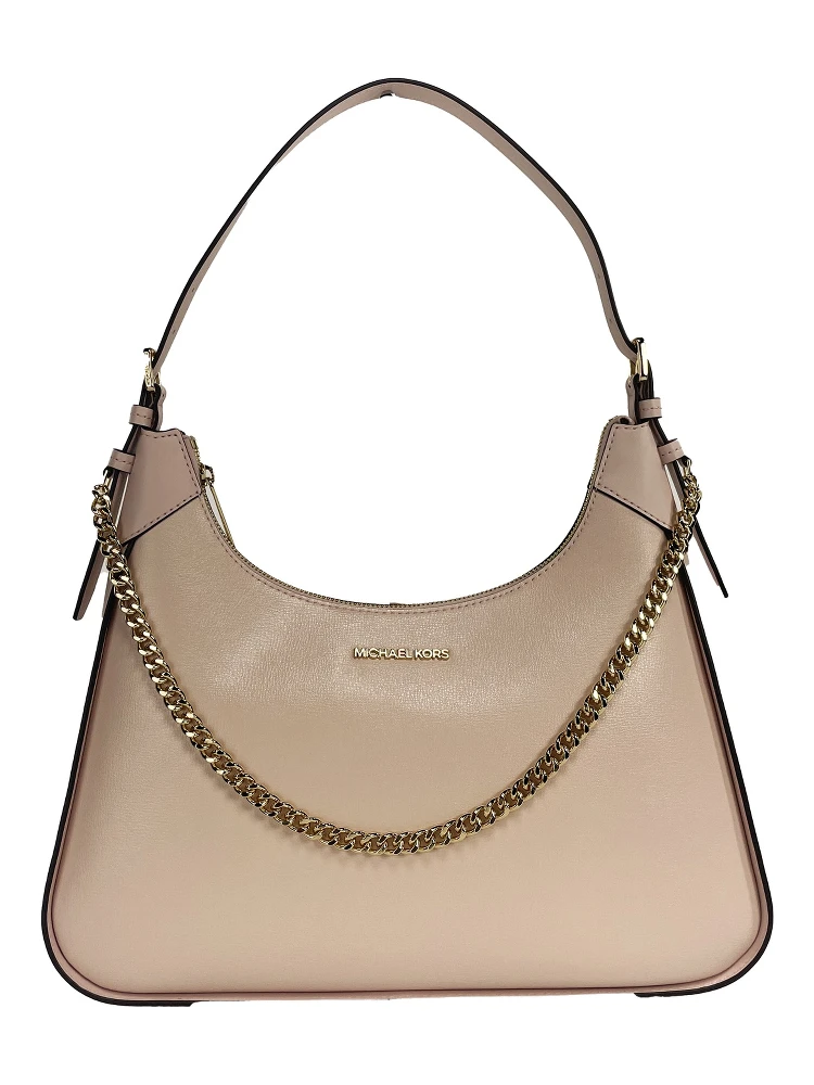Wilma Large Smooth Leather Chain Shoulder Bag Purse Powder Blush