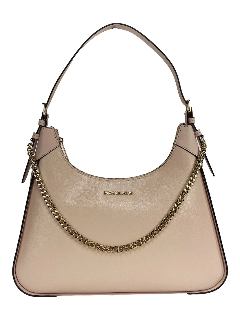 Wilma Large Smooth Leather Chain Shoulder Bag Purse Powder Blush
