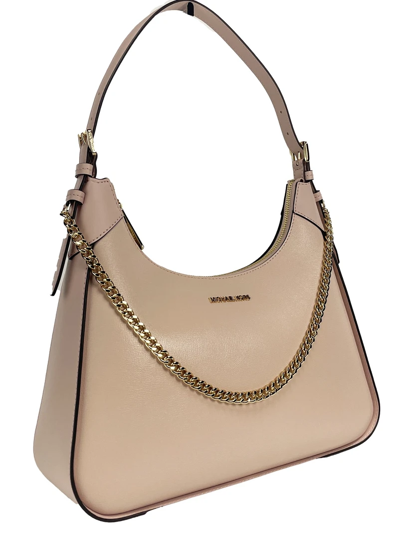 Wilma Large Smooth Leather Chain Shoulder Bag Purse Powder Blush