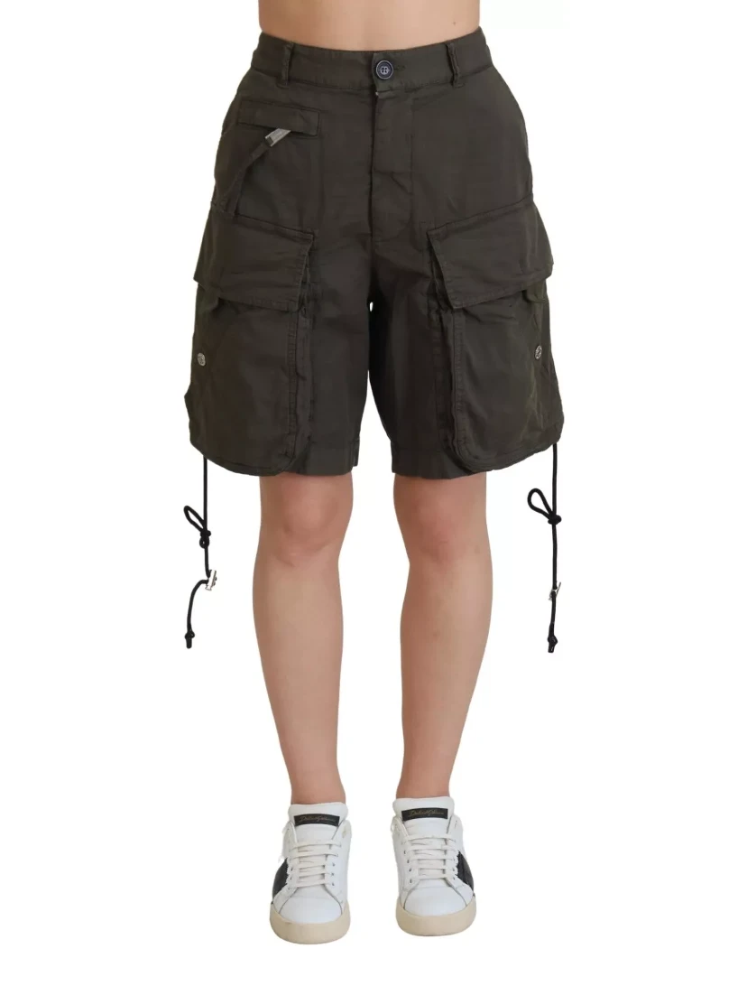 Green High Waist Cargo Bermuda Women Shorts