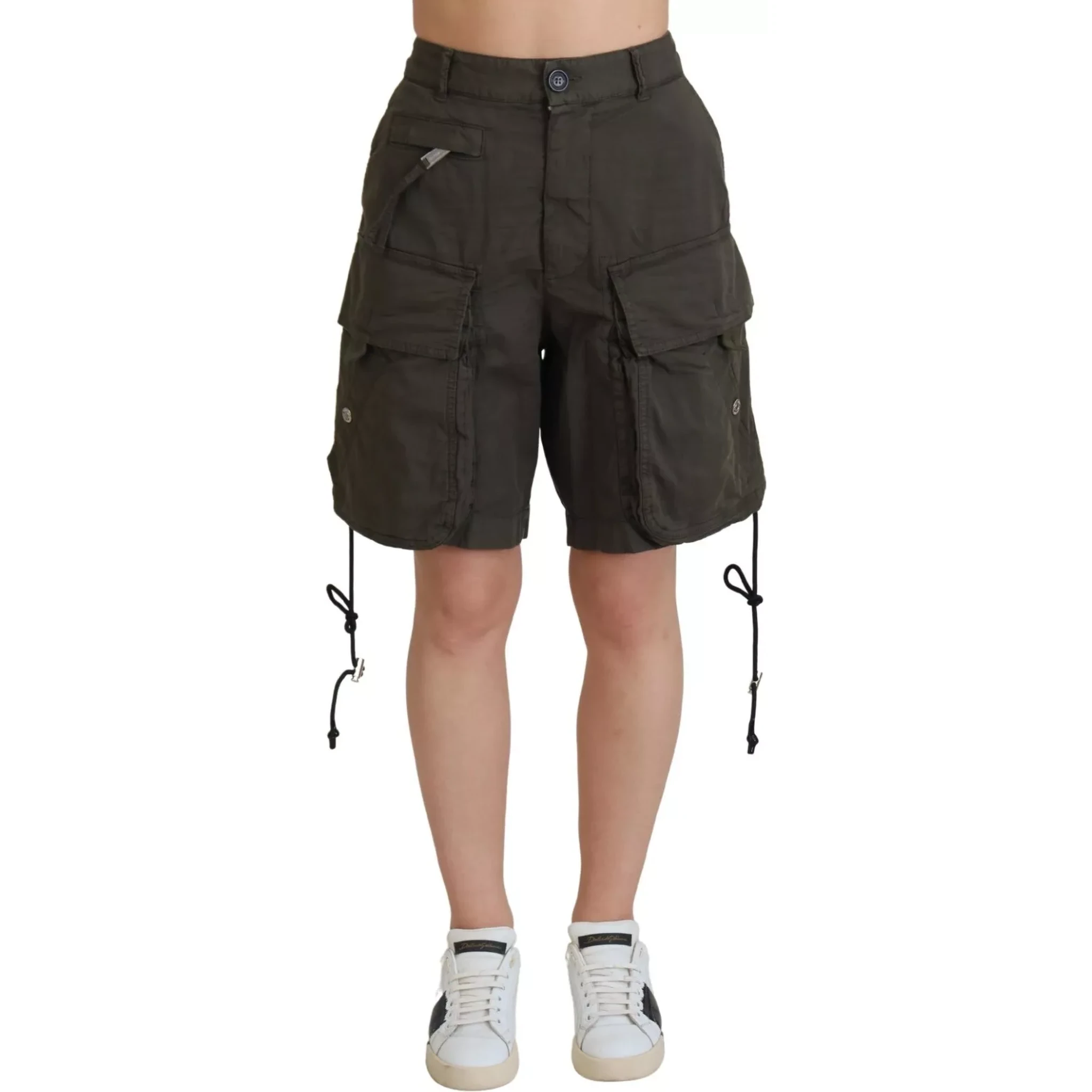 Green High Waist Cargo Bermuda Women Shorts