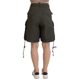Green High Waist Cargo Bermuda Women Shorts