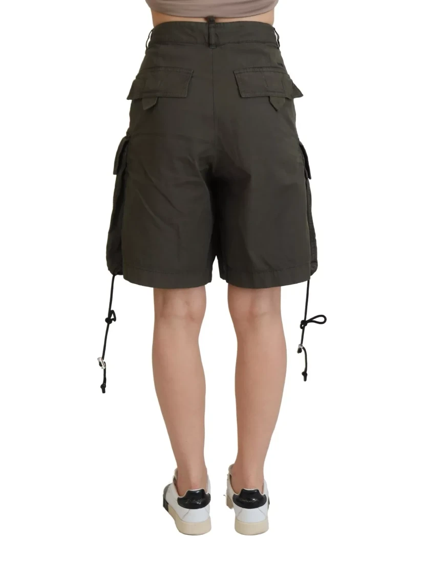 Green High Waist Cargo Bermuda Women Shorts