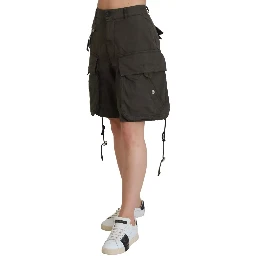 Green High Waist Cargo Bermuda Women Shorts