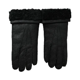 Black Leather Fur Short Hands Gloves