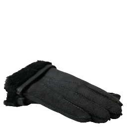 Black Leather Fur Short Hands Gloves
