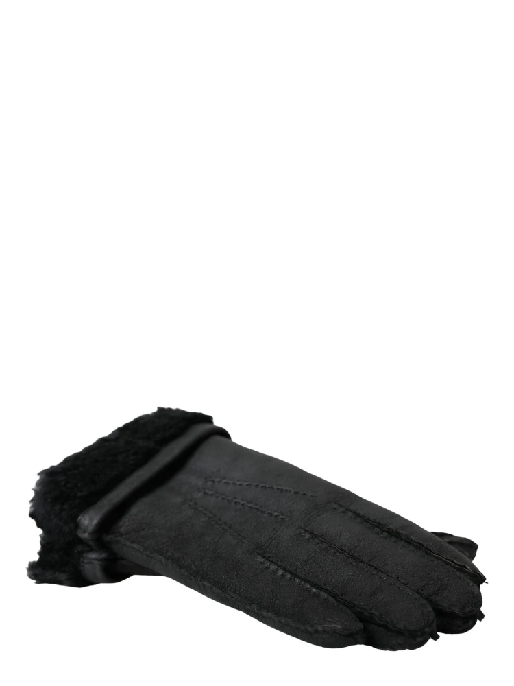 Black Leather Fur Short Hands Gloves alternative