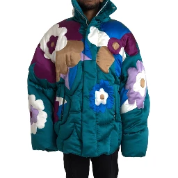 Multicolor Floral Windbreaker Puffer Jacket
