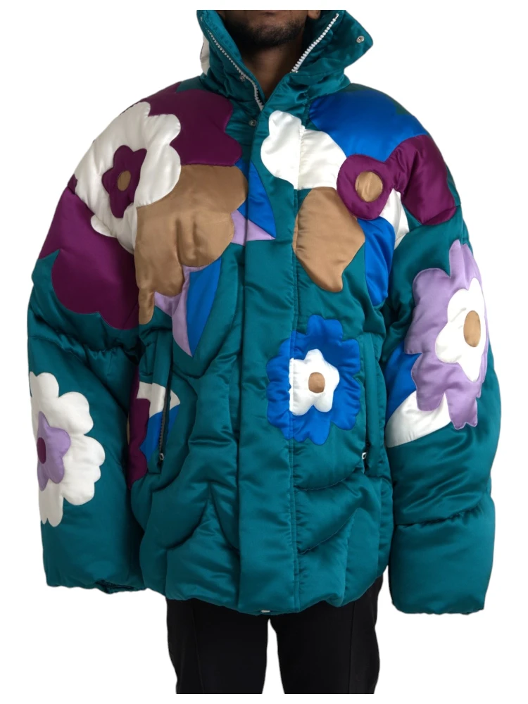 Multicolor Floral Windbreaker Puffer Jacket