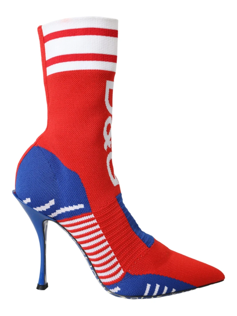 Red Blue Stretch Sock Style Ankle Boots Logo Shoes
