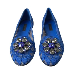 Blue Lace Crystal Ballet Flats Loafers Shoes
