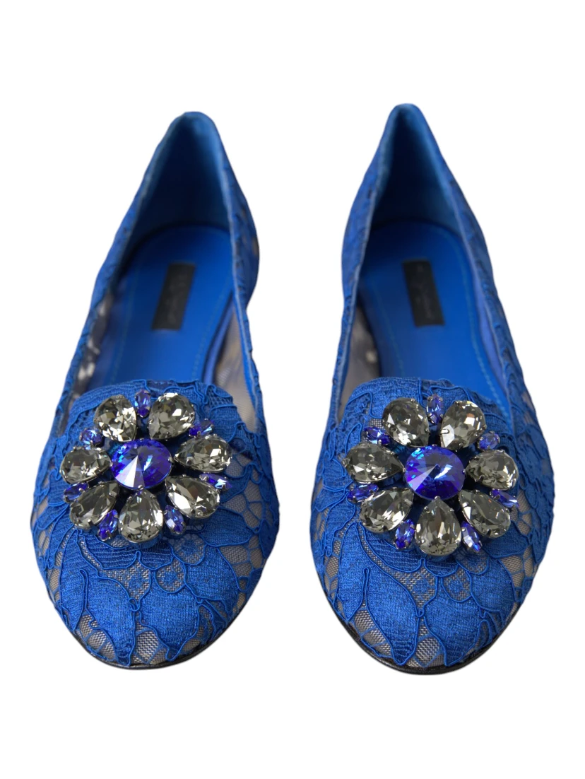 Blue Lace Crystal Ballet Flats Loafers Shoes