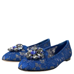 Blue Lace Crystal Ballet Flats Loafers Shoes