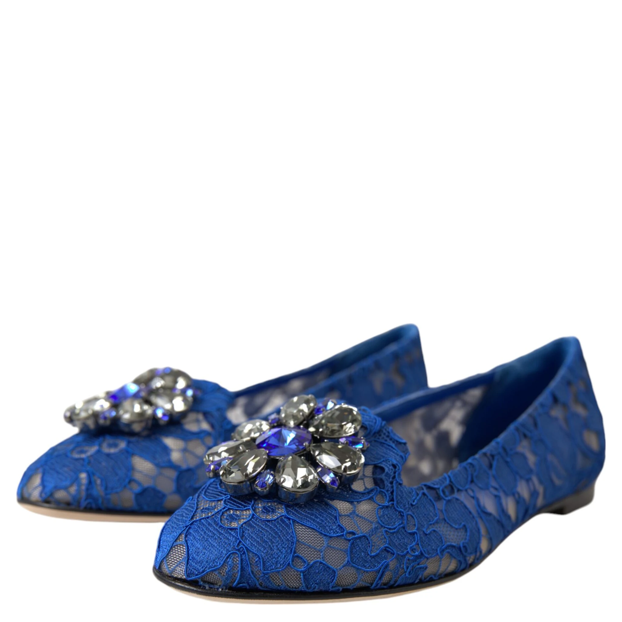 Blue Lace Crystal Ballet Flats Loafers Shoes
