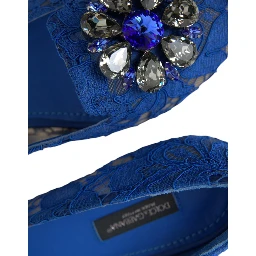 Blue Lace Crystal Ballet Flats Loafers Shoes