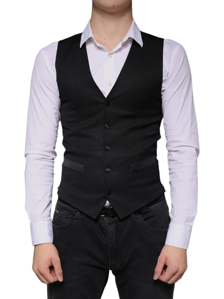 Black Wool Waistcoat Dress Formal Vest
