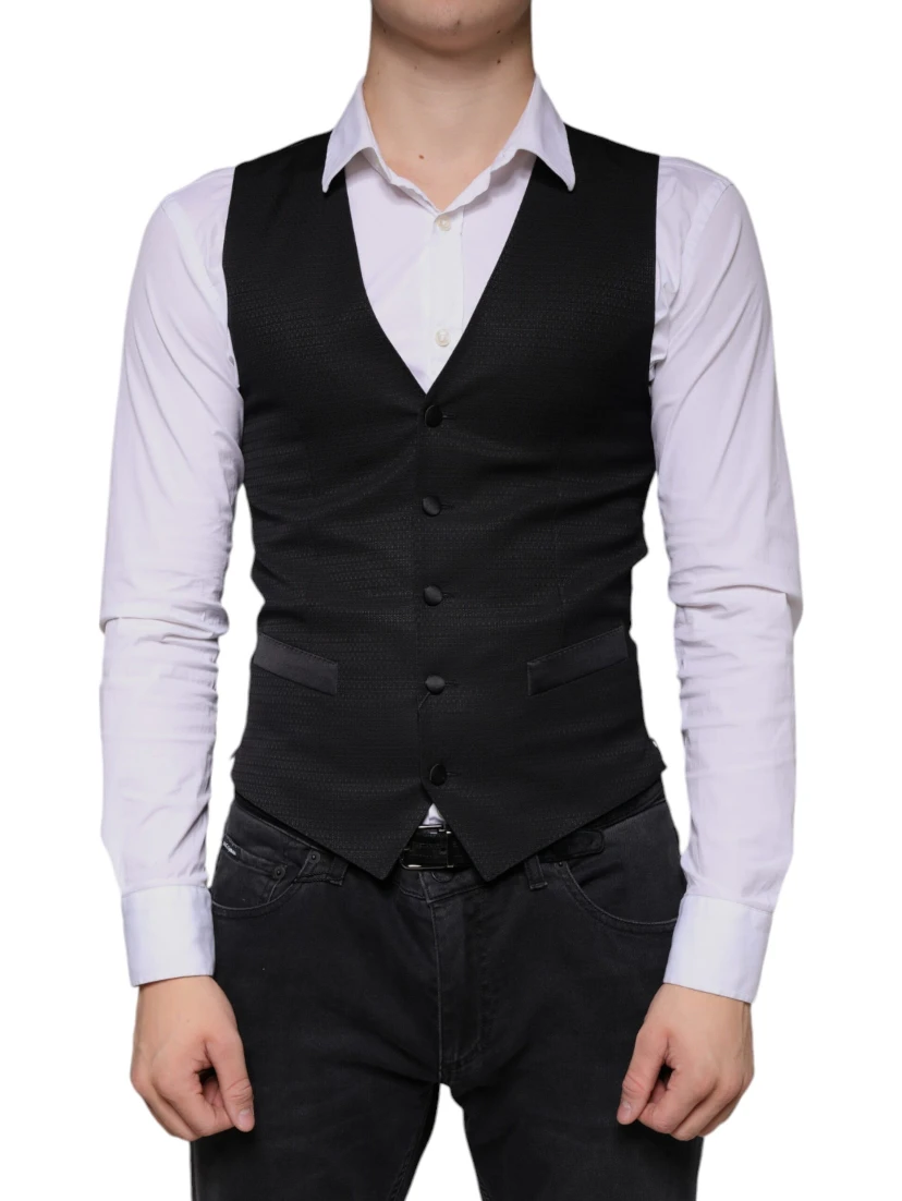 Black Wool Waistcoat Dress Formal Vest