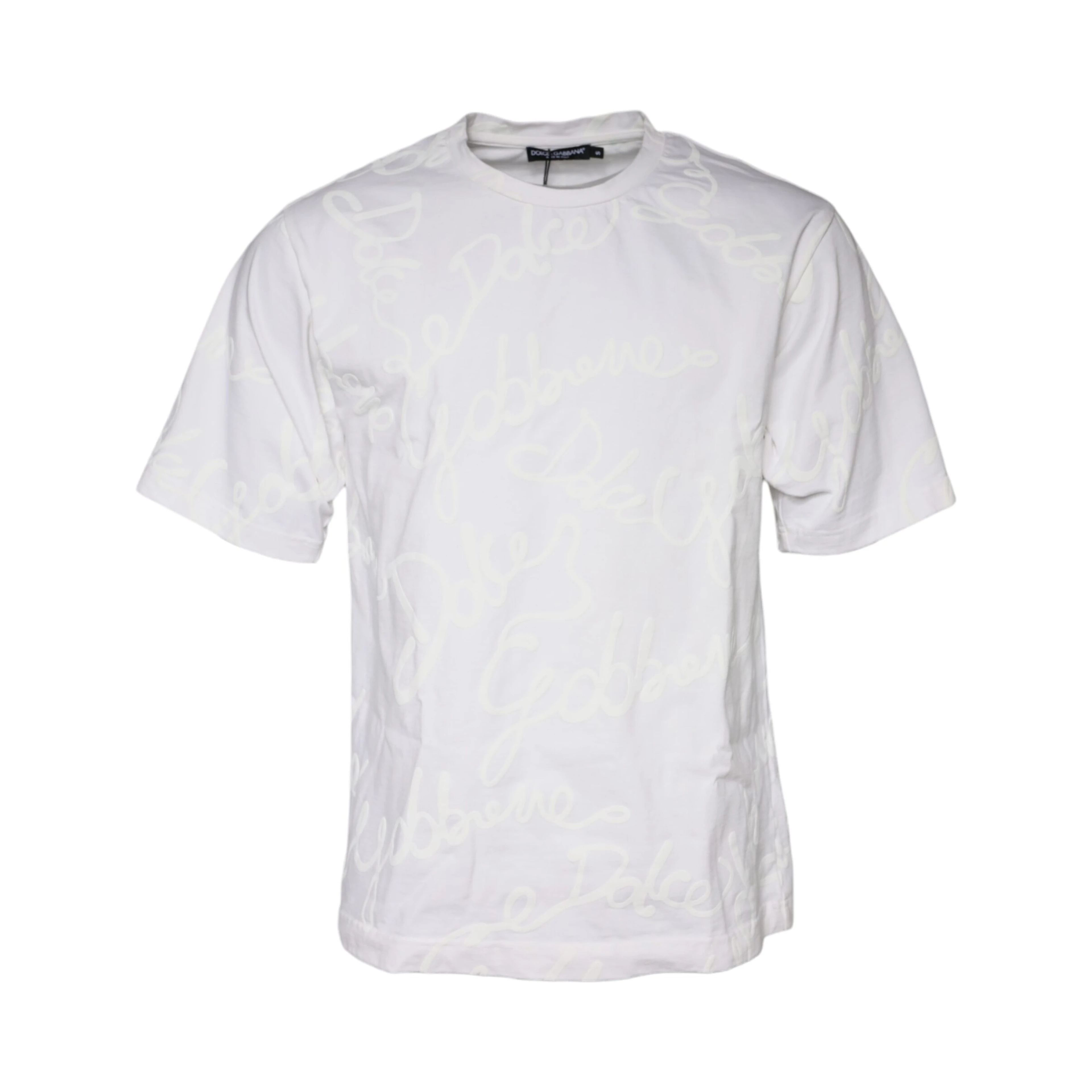 White Logo Print Cotton Crew Neck T-shirt