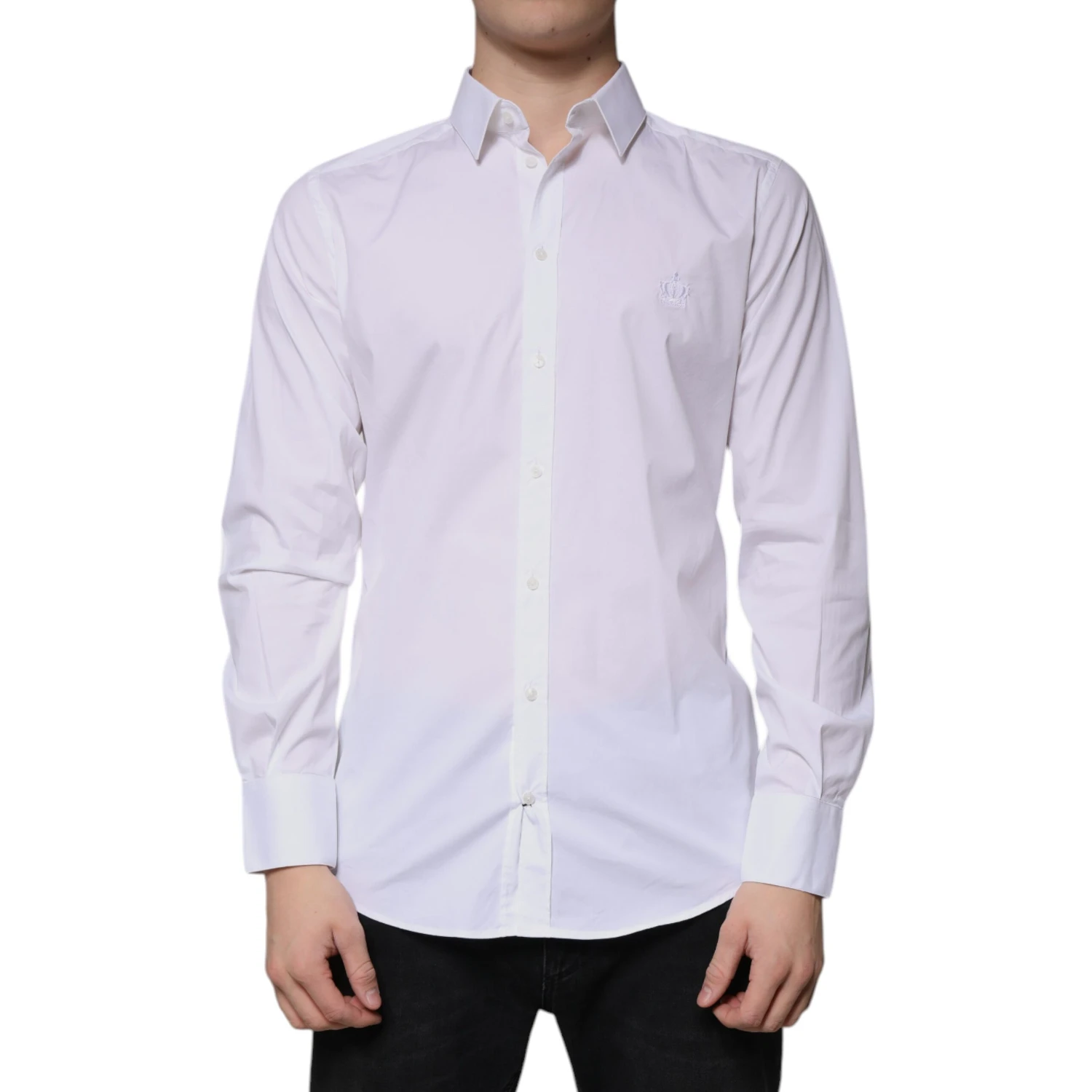 White Cotton Long Sleeve GOLD Dress Shirt