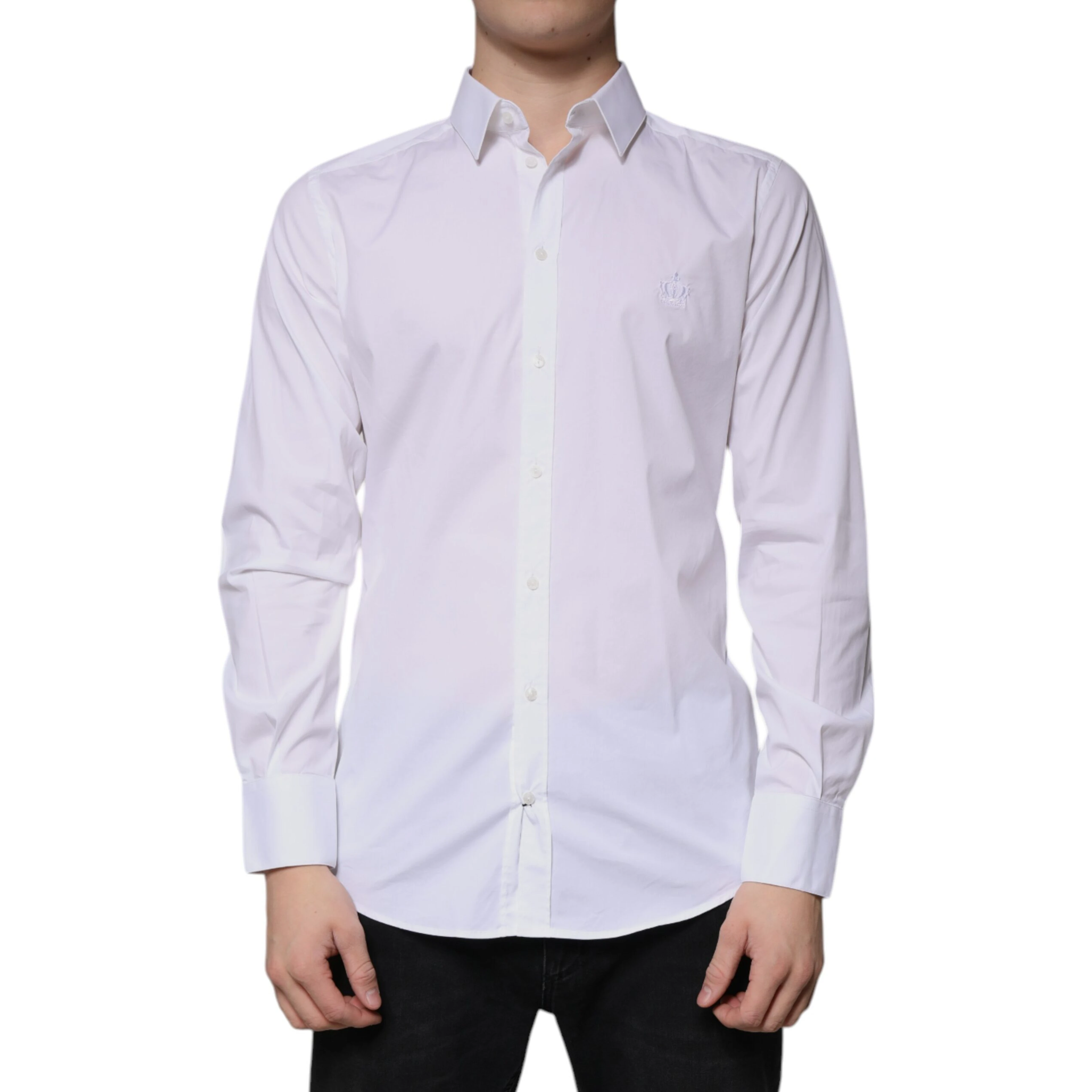 White Cotton Long Sleeve GOLD Dress Shirt
