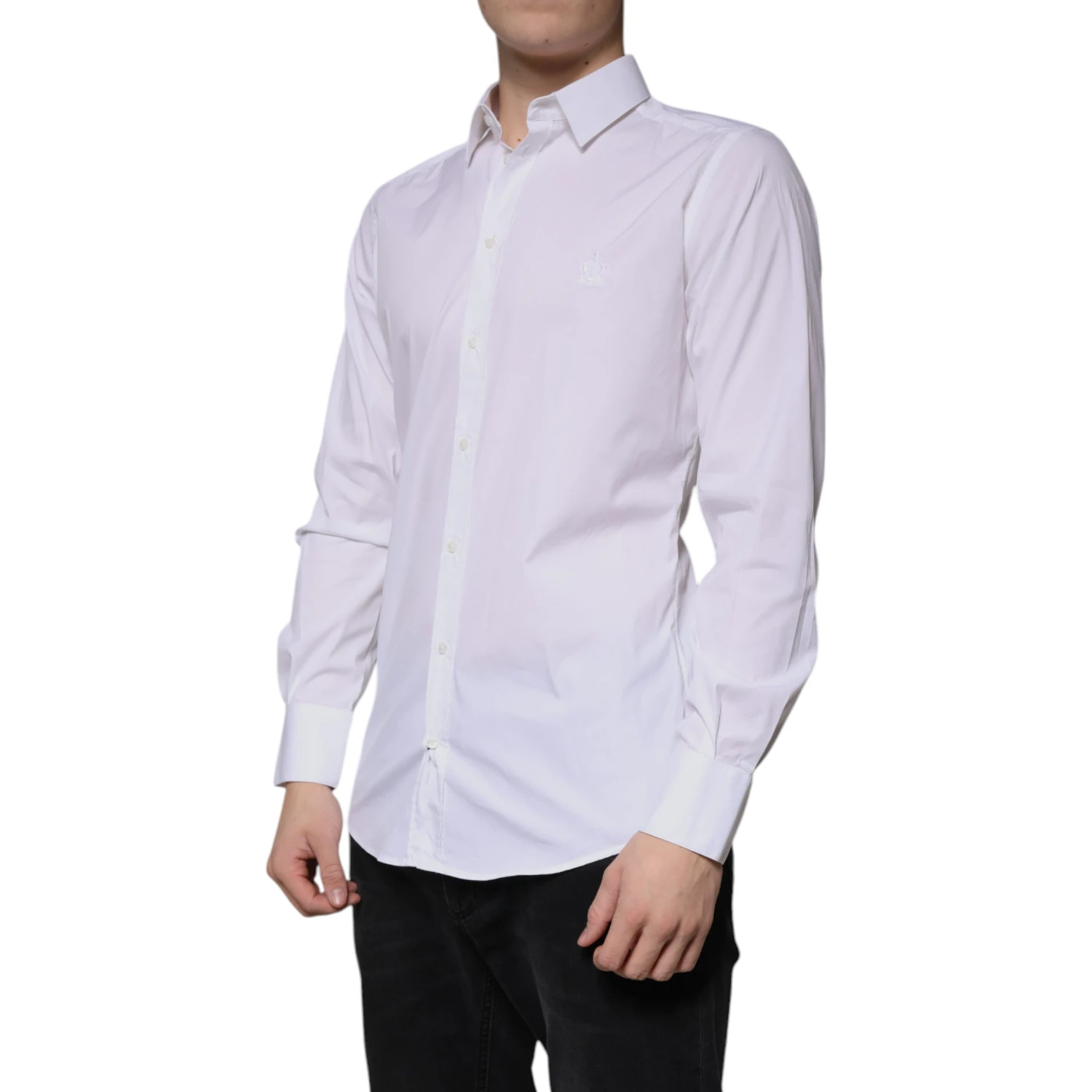 White Cotton Long Sleeve GOLD Dress Shirt