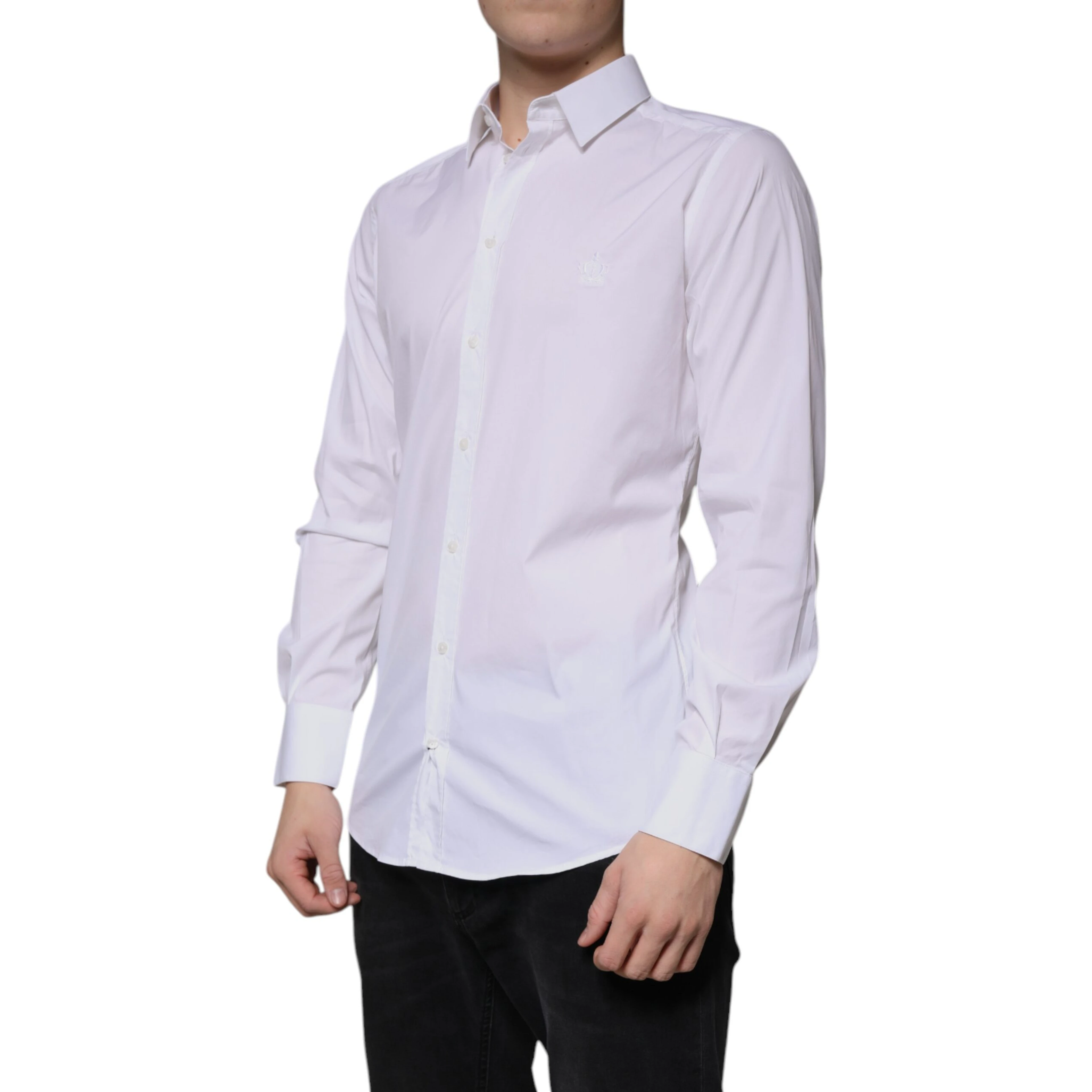White Cotton Long Sleeve GOLD Dress Shirt