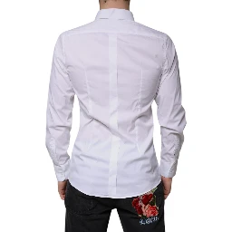 White Cotton Long Sleeve GOLD Dress Shirt