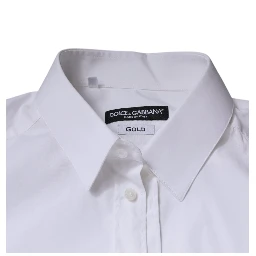 White Cotton Long Sleeve GOLD Dress Shirt