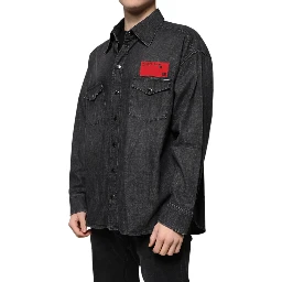 Black Logo Cotton Button Down Denim Shirt