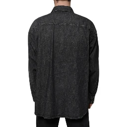 Black Logo Cotton Button Down Denim Shirt
