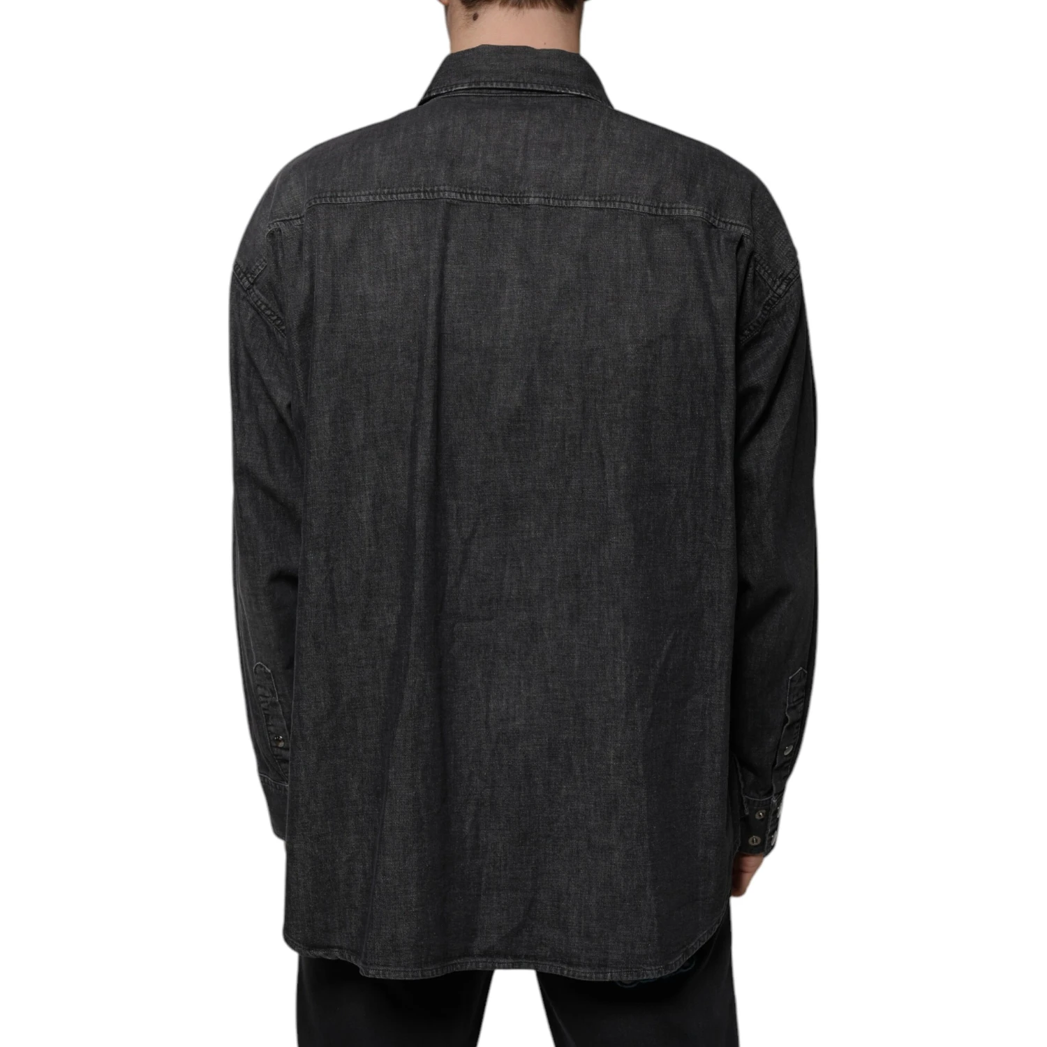 Black Logo Cotton Button Down Denim Shirt