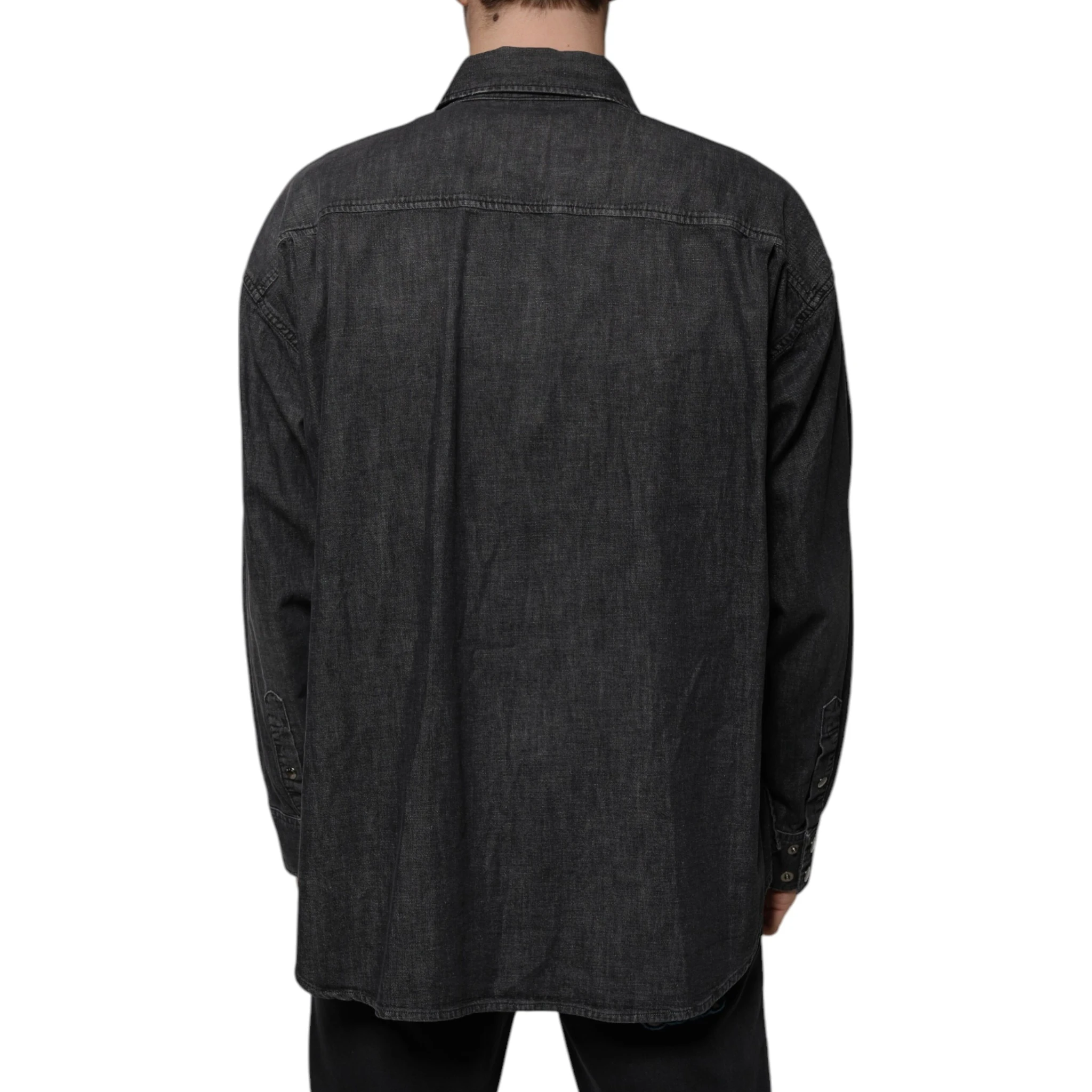 Black Logo Cotton Button Down Denim Shirt