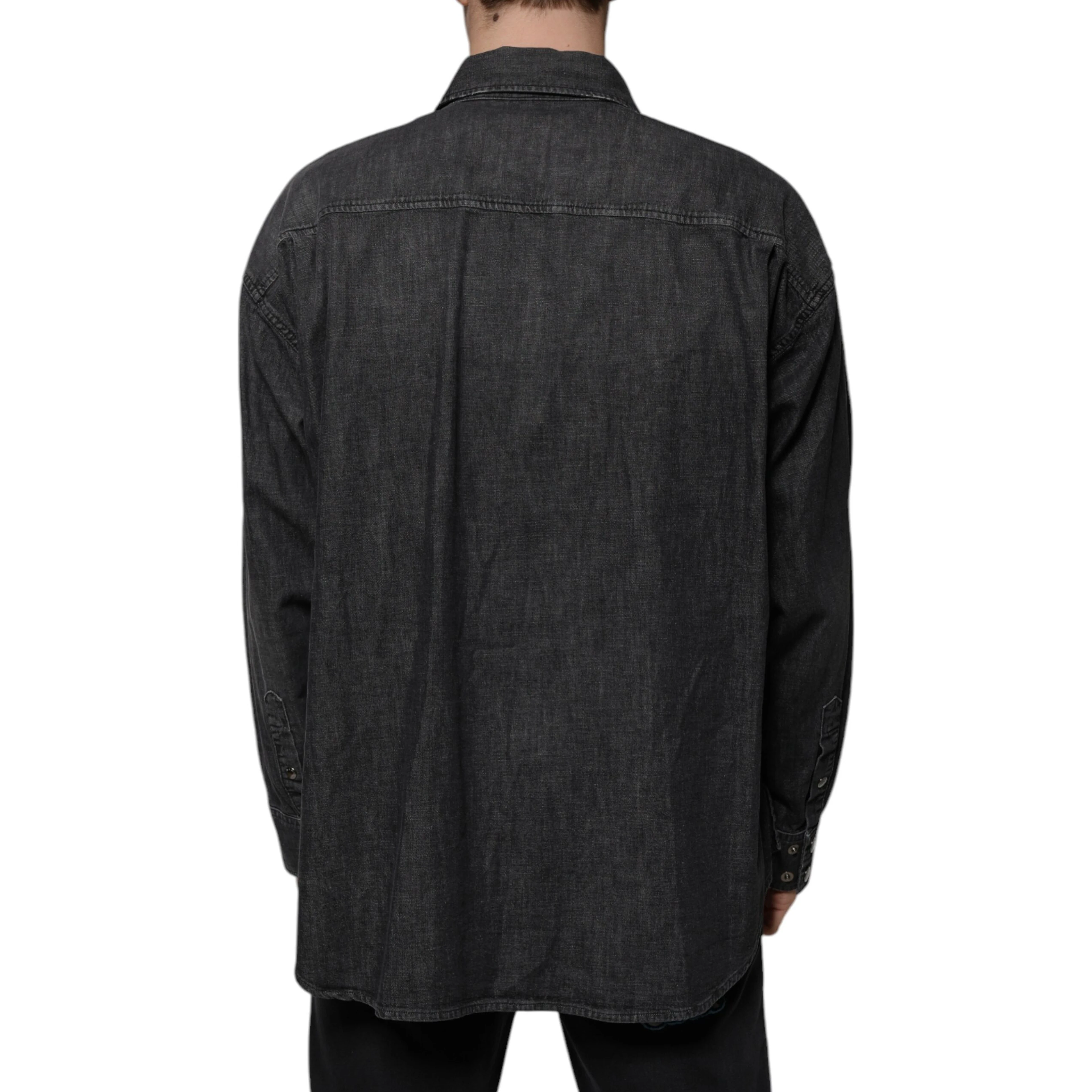Black Logo Cotton Button Down Denim Shirt