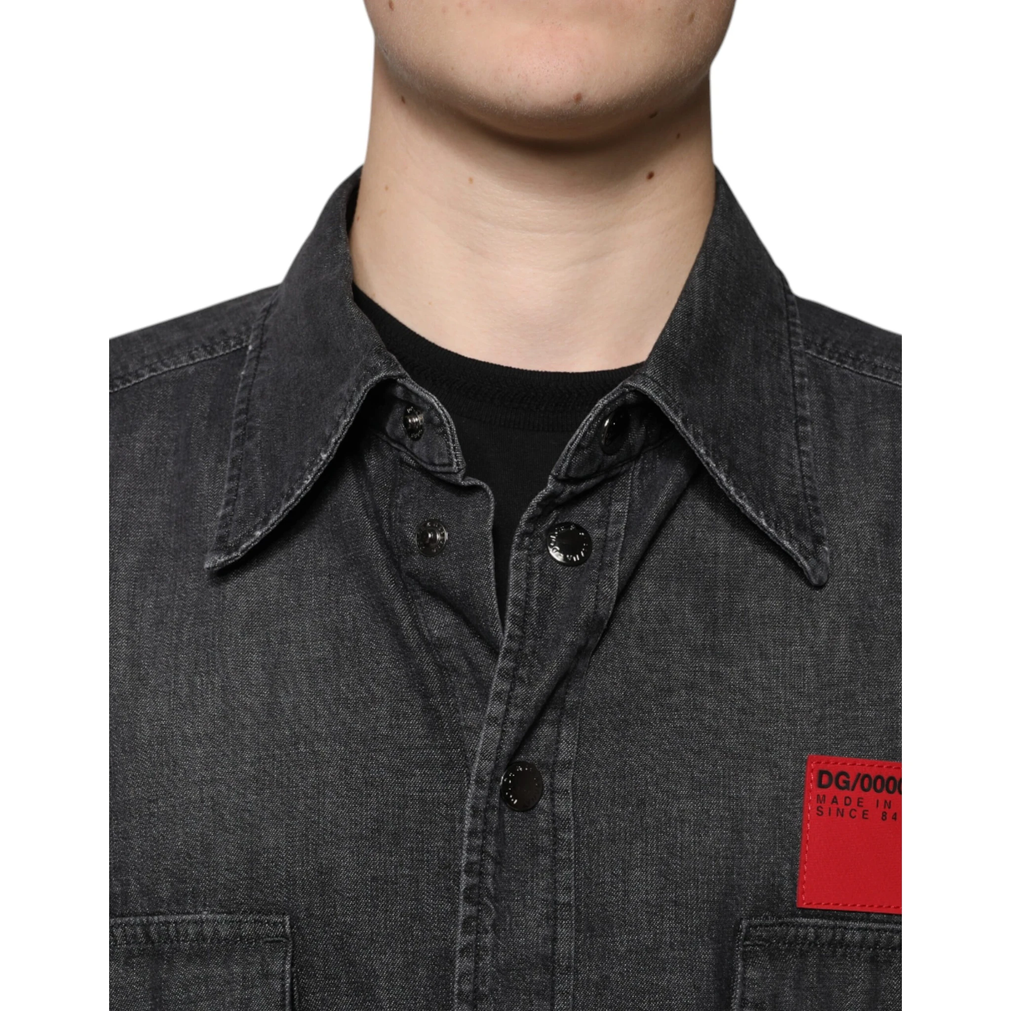 Black Logo Cotton Button Down Denim Shirt