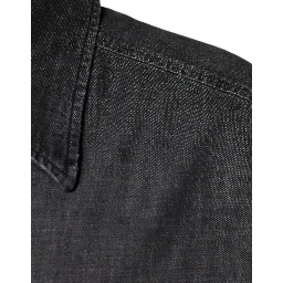 Black Logo Cotton Button Down Denim Shirt