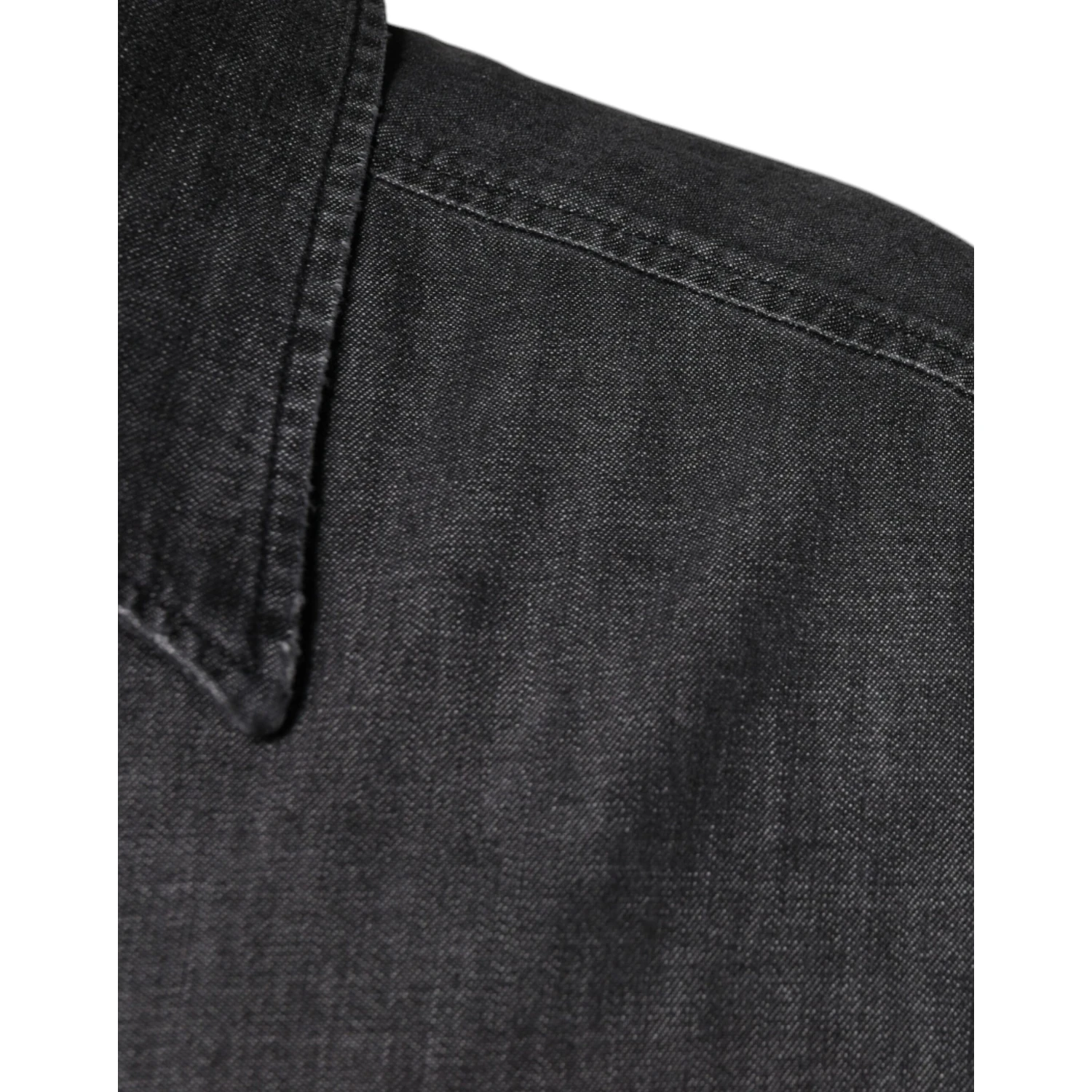 Black Logo Cotton Button Down Denim Shirt
