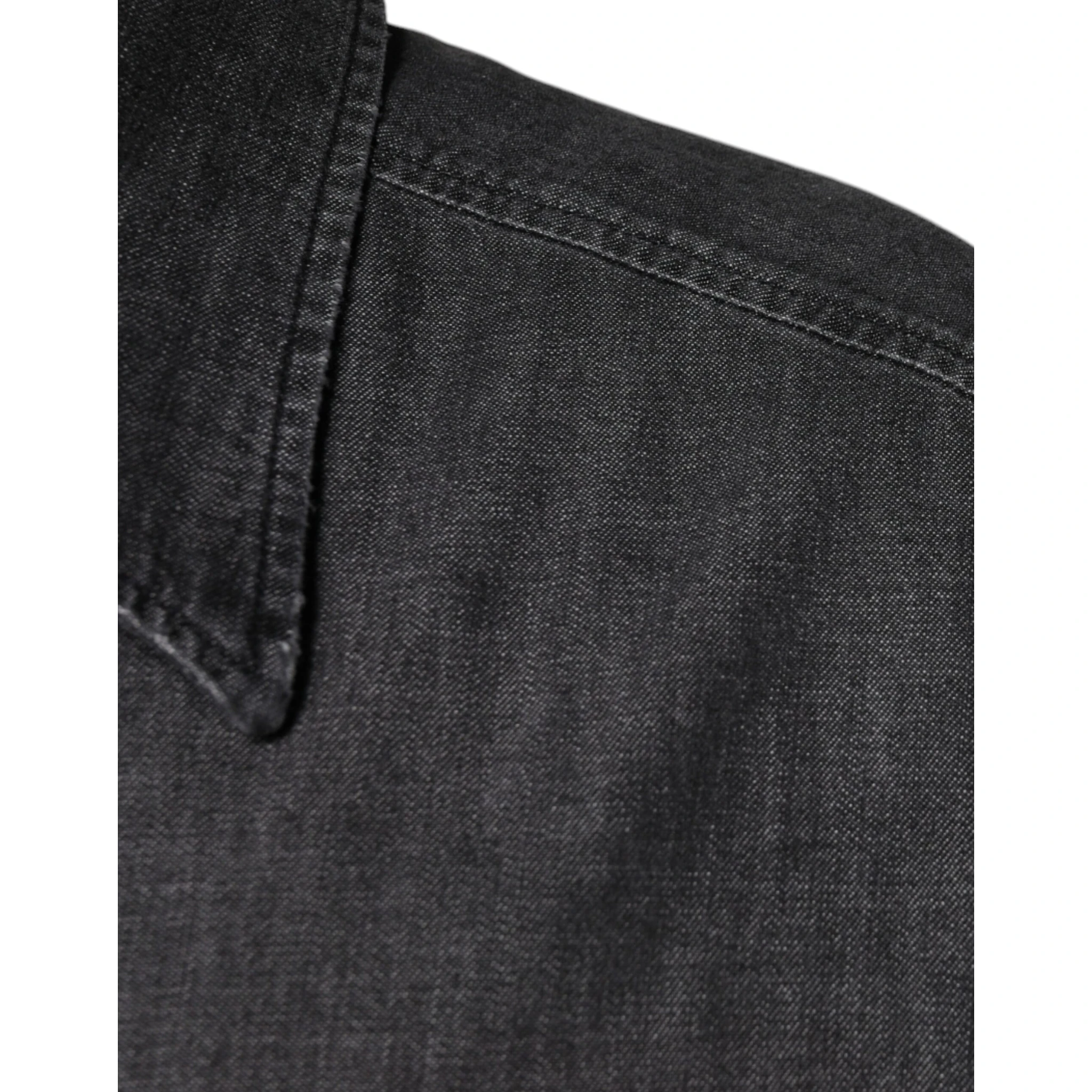 Black Logo Cotton Button Down Denim Shirt