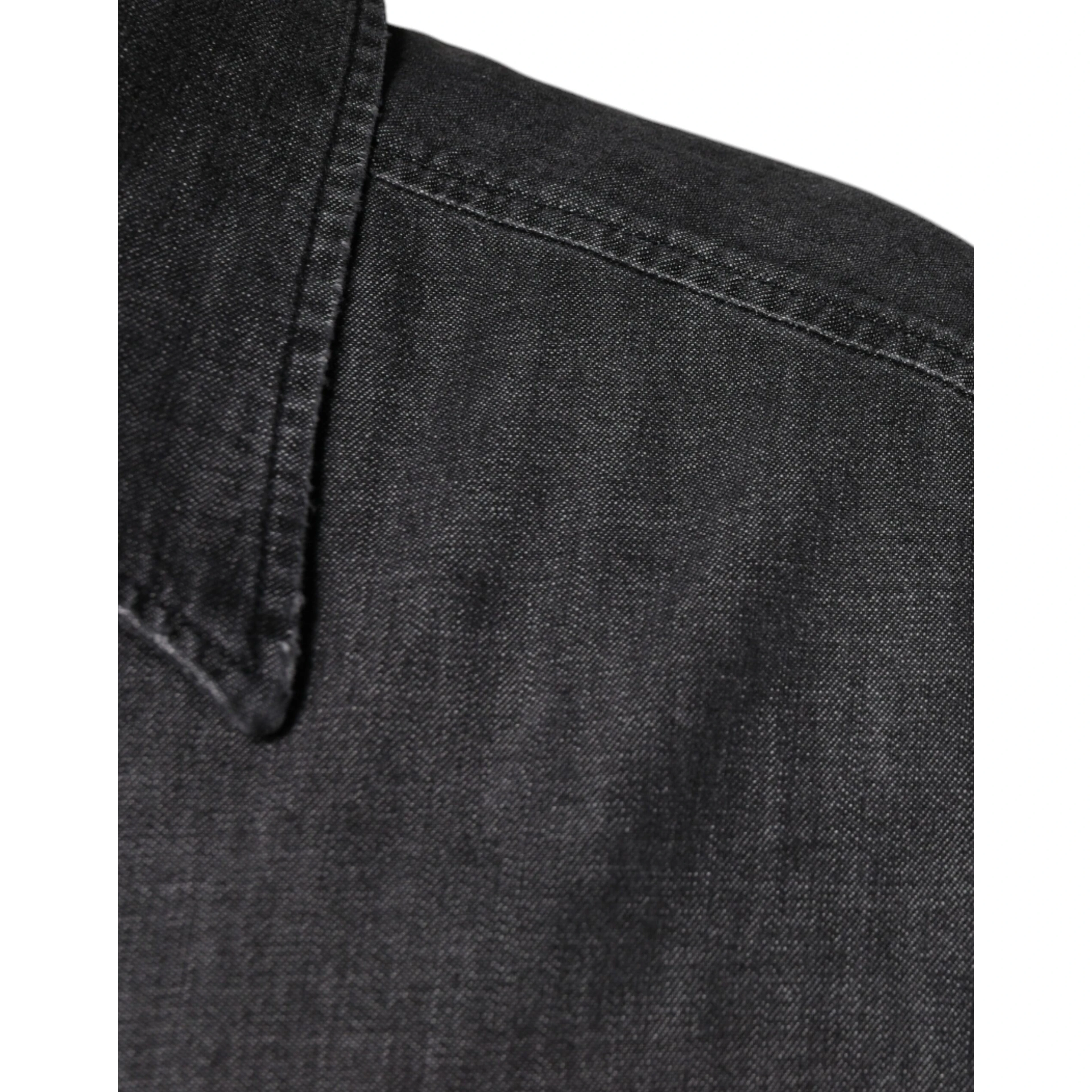 Black Logo Cotton Button Down Denim Shirt