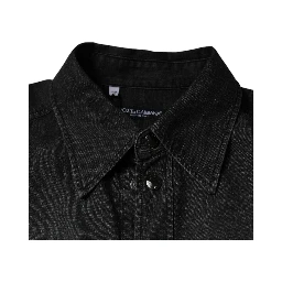 Black Logo Cotton Button Down Denim Shirt