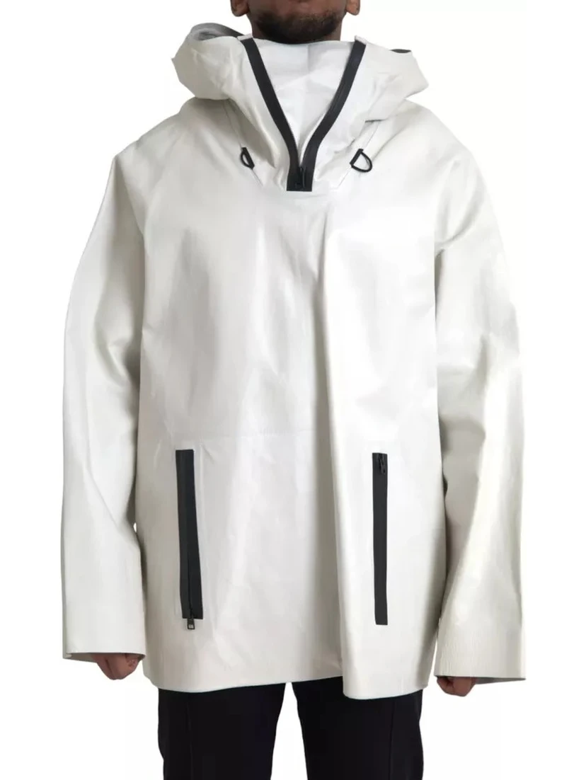 White Leather Men Waterproof Jacket Blouson