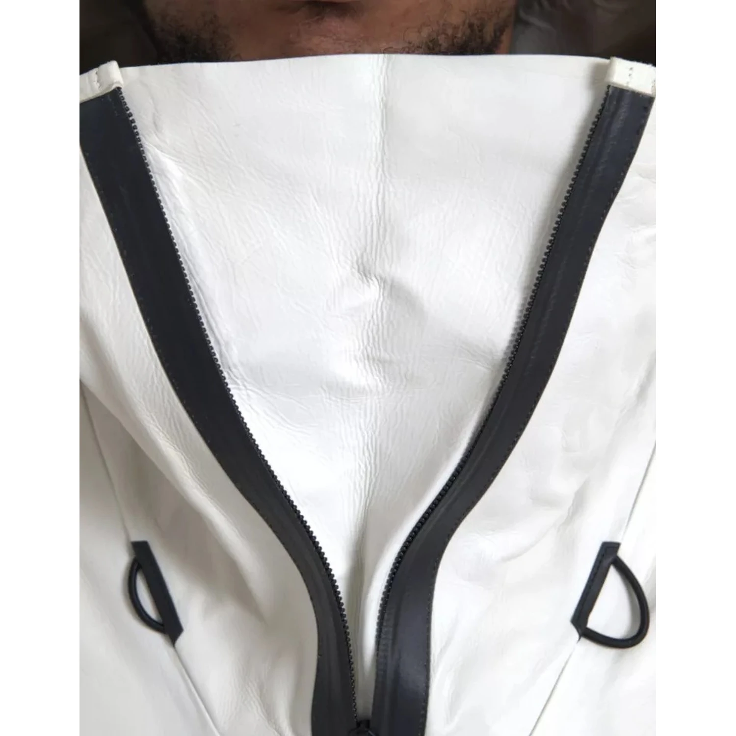 White Leather Men Waterproof Jacket Blouson