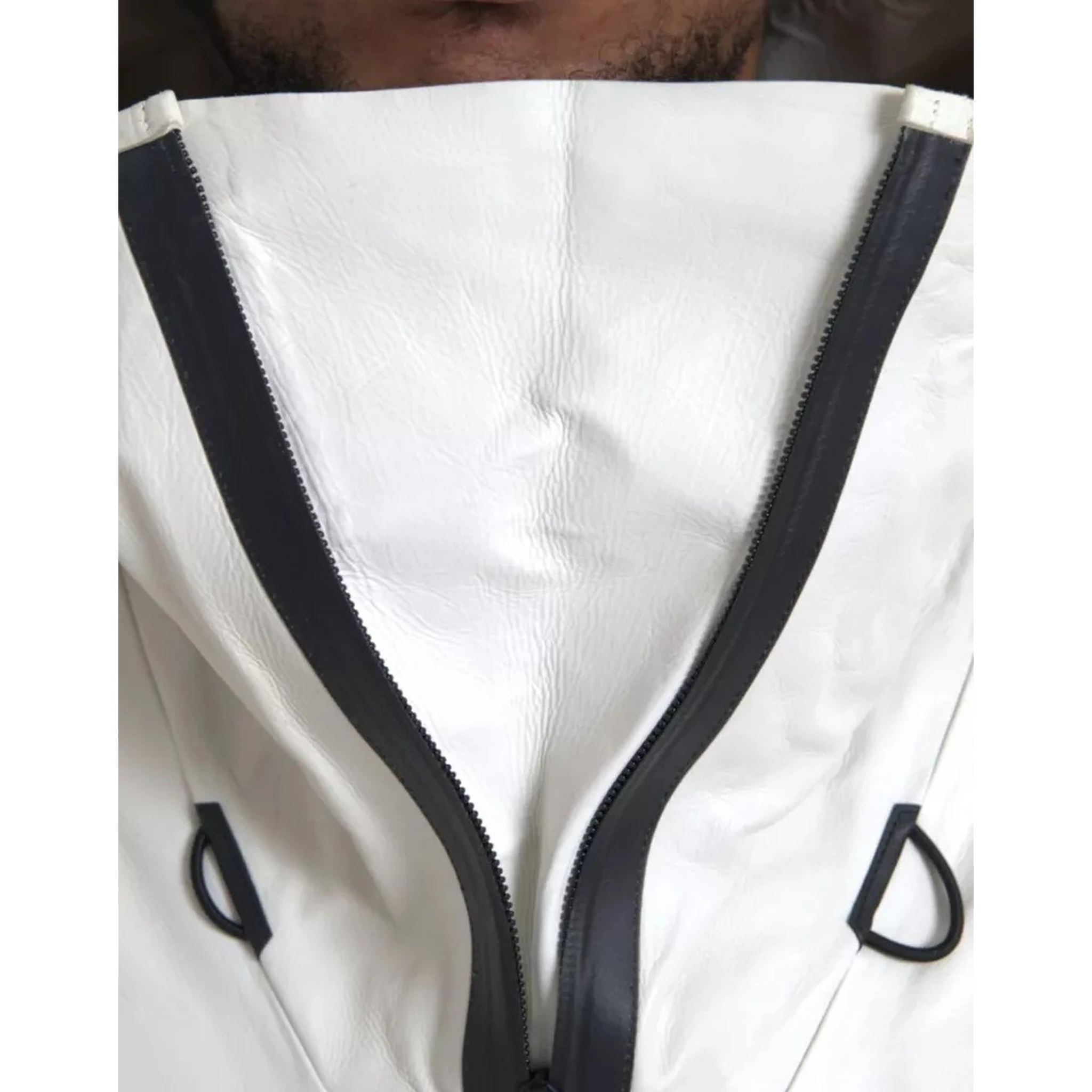 White Leather Men Waterproof Jacket Blouson