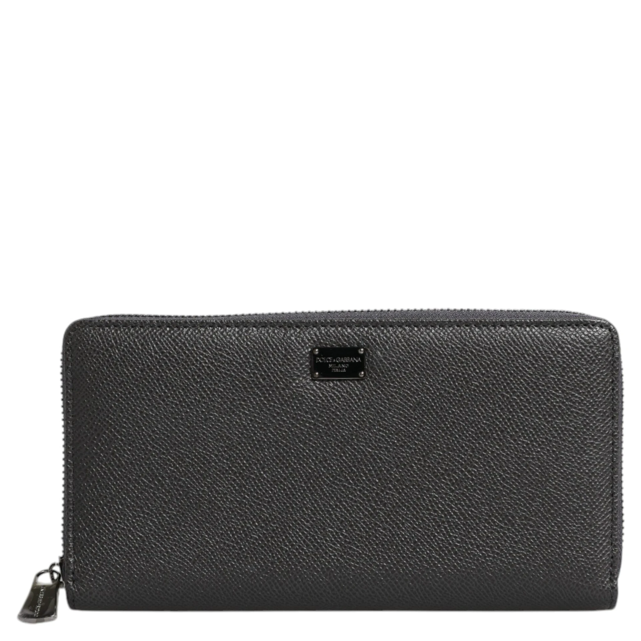 Dark Gray Leather DG Logo Zip Around Continental Wallet