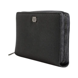 Dark Gray Leather DG Logo Zip Around Continental Wallet
