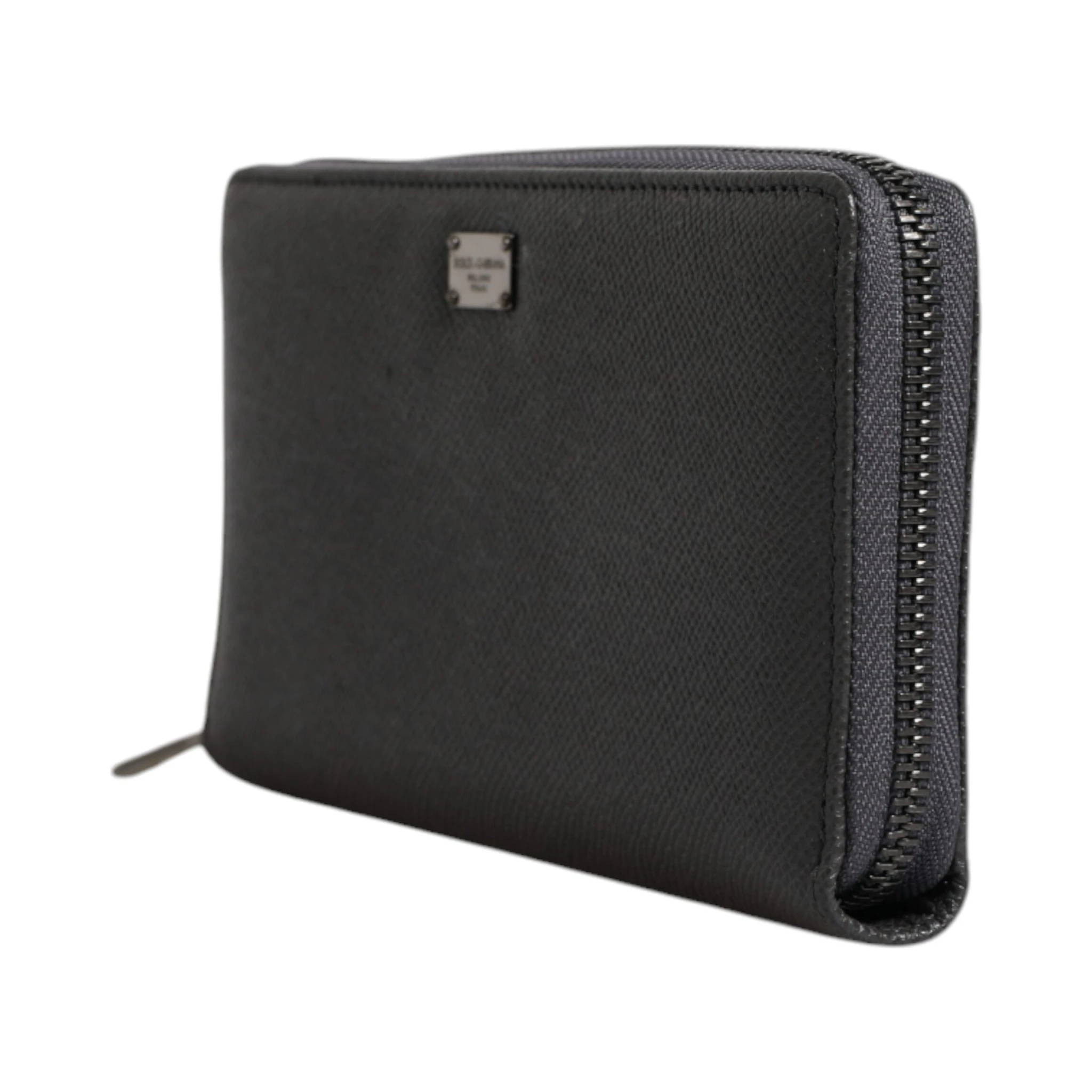 Dark Gray Leather DG Logo Zip Around Continental Wallet